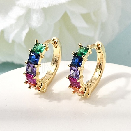 Brass Colorful Cubic Zirconia Huggie Hoop Earrings EJEW-G473-05G-1