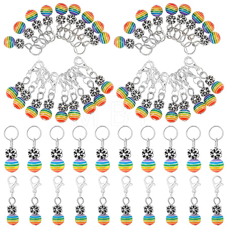 100 Charms of 5pcs Alloy Flower with Resin Beaded Cluster Dangle Wine Glass Charms AJEW-AR0001-47-1