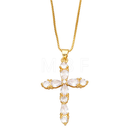 Colorful Zircon Cross Necklace Hip Hop Fashion Diamond Sweater Chain NKB266 ST8585935-1