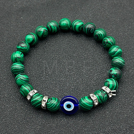 Synthetic Malachite Beads Stretch Bracelets for Women Men JL6065-2-1