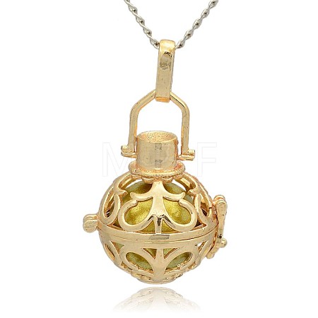 Golden Tone Brass Hollow Round Cage Pendants KK-J235-05G-1