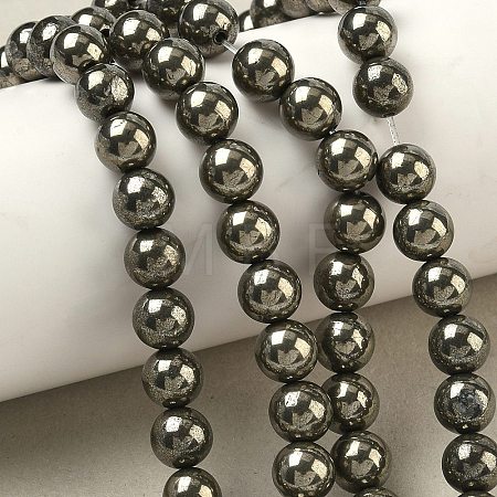 Natural Gold Pyrite/Golden Pyrite Beads Strands X-G-G459-B01-8mm-1