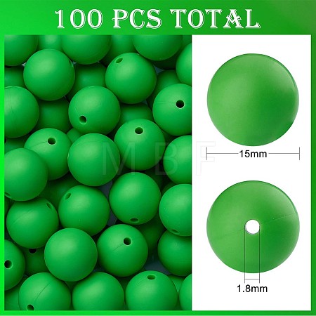 100Pcs Silicone Beads Round Rubber Bead 15MM Loose Spacer Beads for DIY Supplies Jewelry Keychain Making JX460A-1
