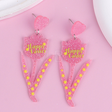 Easter Acrylic Glitter Powder Dangle Stud Earrings FS-WG58748-02-1
