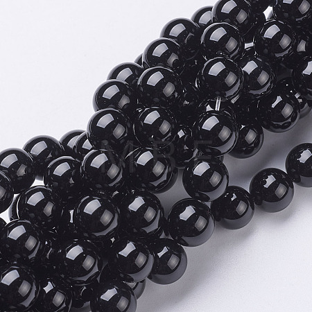Natural Dyed & Heated Black Onyx Round Beads Strands X-GSR10mmC097-1