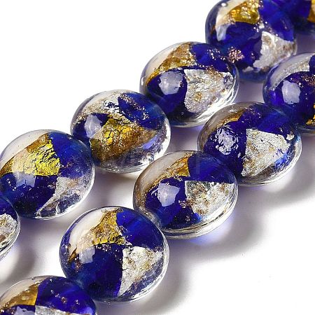 Handmade Gold Foil and Silver Foil Lampwork Flat Round Beads FOIL-C001-02I-1