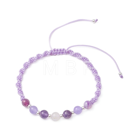Natural White Moonstone & Malaysia Jade & Striped Agate & Amethyst Round Beads Braided Bead Bracelets for Women BJEW-JB12917-02-1