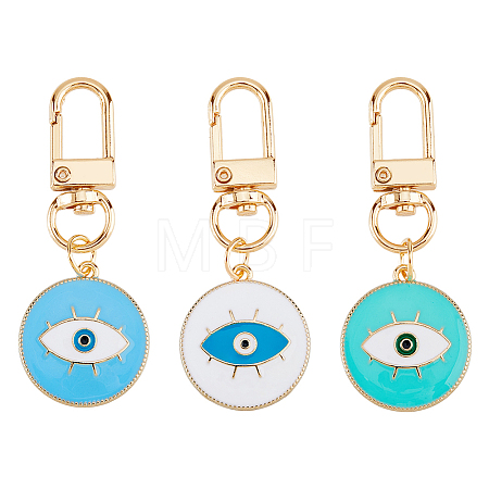3Pcs 3 Colors Flat Round with Evil Eye Alloy Enamel Pendant Decoration KEYC-DC0001-23-1