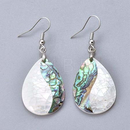 White Shell & Abalone Shell/Paua Shell Dangle Earrings EJEW-K081-03E-1