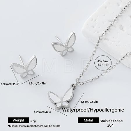304 Stainless Steel Enamel Butterfly Pendant Necklace & Stud Earrings Set for Women AP1846-4-1