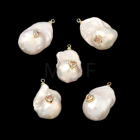 Brass & Pearl Micro Pave Cubic Zirconia Pendants KK-H259-13C-G02-1