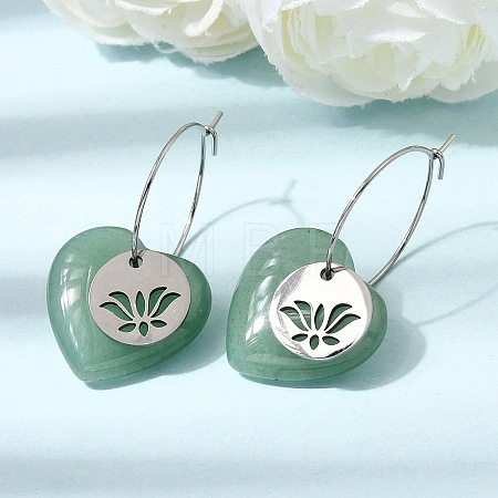 Natural Green Aventurine & 304 Stainless Steel Hoop Earrings for Women EJEW-G475-02P-06-1
