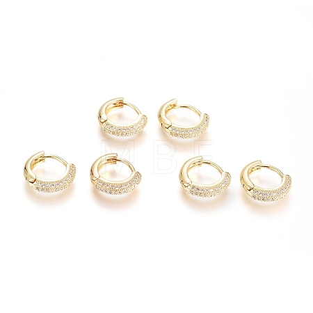 Brass Micro Pave Clear Cubic Zirconia Huggie Hoop Earrings LS-EJEW-G275-02G-1