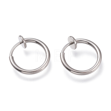 Tarnish Resistant 304 Stainless Steel Retractable Clip-on Hoop Earrings X-STAS-O135-01E-1