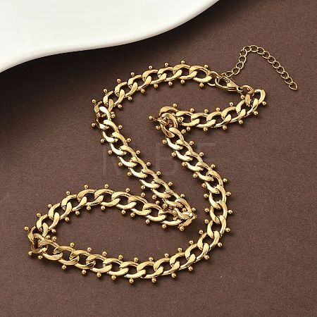 304 Stainless Steel Ball Tassel Cuban Link Chain Necklaces NJEW-K249-22G-1