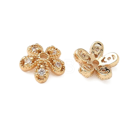 Brass Micro Pave Clear Cubic Zirconia Bead Caps KK-S350-08G-1