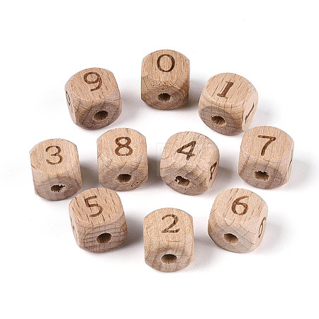 Engraved Beech Wood Beads WOOD-N022-07-1