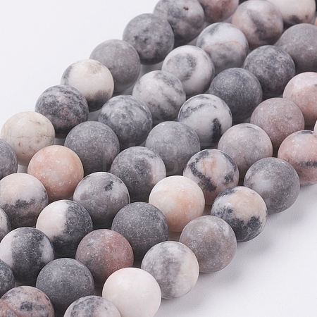 Natural Pink Zebra Jasper Beads Strands G-J376-46F-8mm-1