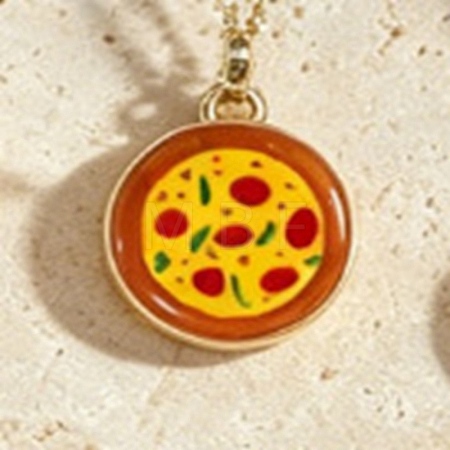 Brass Enamel Flat Round Pendant Necklaces for Women WG39B21-03-1