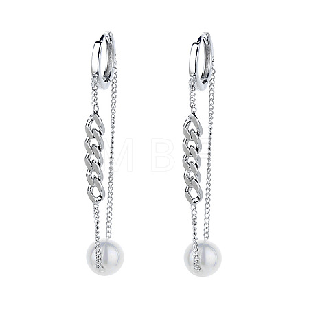925 Sterling Silver Round with Curb Chain Hoop Earrings FS-WG0D558-01-1