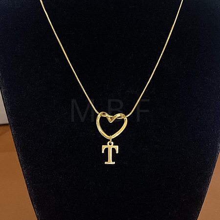 304 Stainless Steel Heart with Initial Pendant Necklaces for Women FS-WG4DC9E-20-1