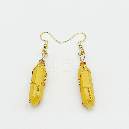 Topaz Hexagon Handmade Copper Wire Wrapped Earrings Natural Stone Column Earrings ND6138-1-1