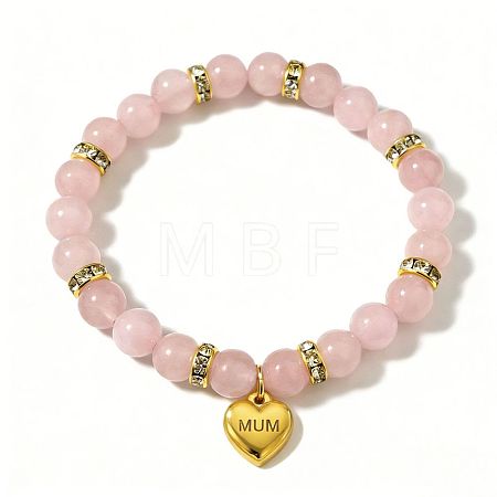 Mother's Day Natural Rose Quartz Round Beads Stretch Bracelets FS-WG258A5-04-1