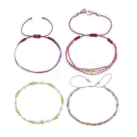 Adjustable Natural Amethyst Bead Braided Bracelet Sets QC4943-2-1