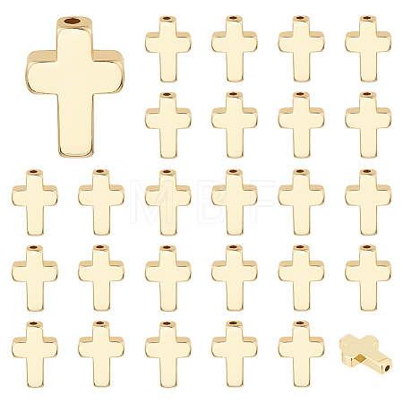 30Pcs Cross Brass Beads KK-ME0002-39-1