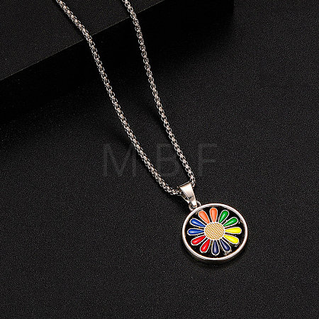 Rotatable Alloy Colorful Enamel Pendant 316 Surgical Stainless Steel Chain Necklaces for Men FS-WG50373-01-1