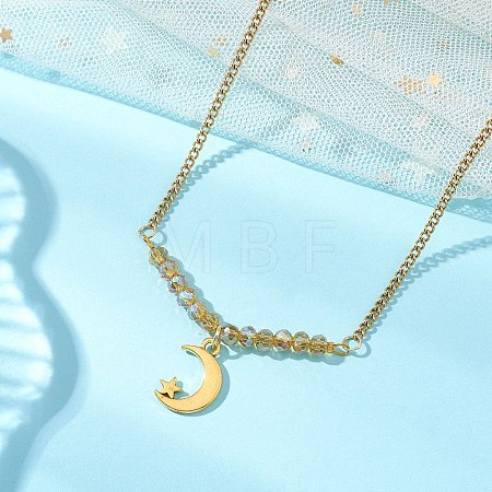 Electroplate Glass Faceted Rondelle Beaded Alloy Pendant 304 Stainless Steel Curb Chain Necklaces for Women NJEW-JN05764-02-1