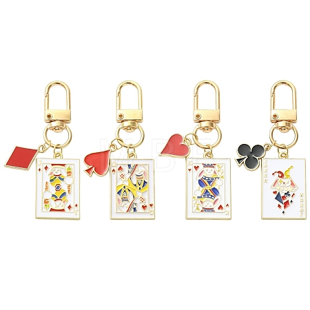 4Pcs Playing Card Alloy Enamel Pendant Decorations HJEW-YW00379-1