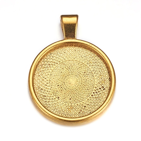Flat Round Alloy Pendant Cabochon Settings LS-PALLOY-A15654-AG-NF-1