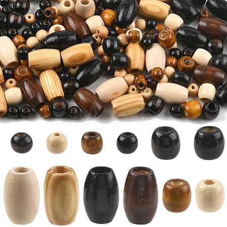 152Pcs 12 Styles Dyed Natural Maple Wood Beads WOOD-FS0002-53-1