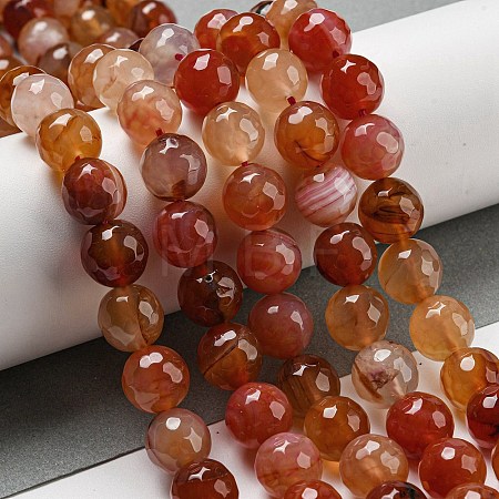 Faceted Natural Banded Agate Beads Strands G-F447-12mm-O04-1
