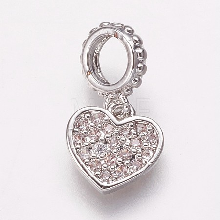 Brass Cubic Zirconia European Dangle Charms KK-P134-02P-1