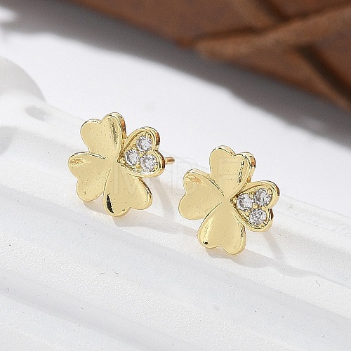 Brass Clover Stud Earrings EJEW-R016-20G-1