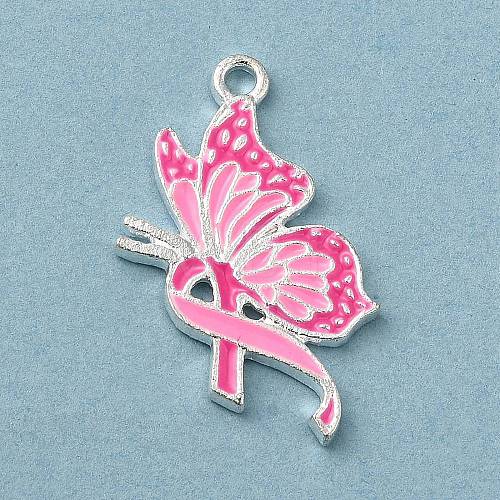 Breast Cancer Pink Awareness Ribbon Theme Alloy Enamel Pendants ENAM-A147-01D-1