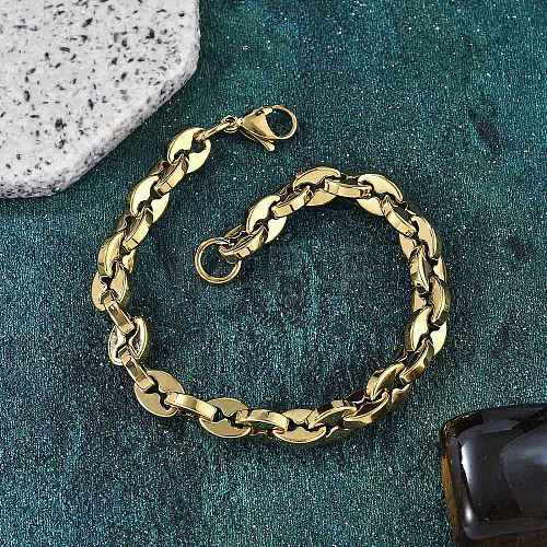 304 Stainless Steel Coffee Bean Chain Bracelets for Women Men BJEW-F488-01G-02-1