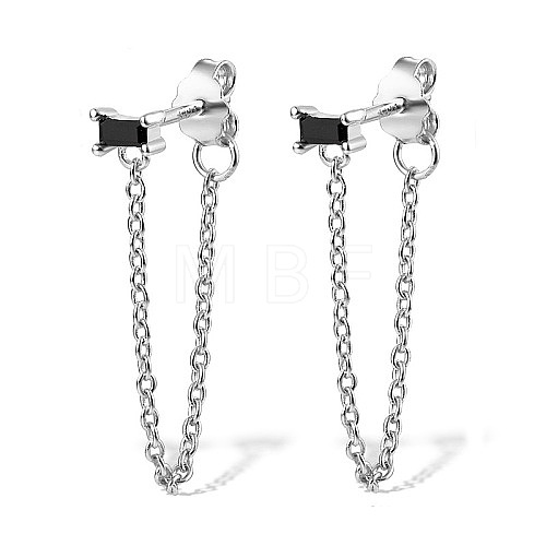 Anti-Tarnish Rhodium Plated Platinum 925 Sterling Silver Chains Front Back Stud Earrings PA4661-6-1