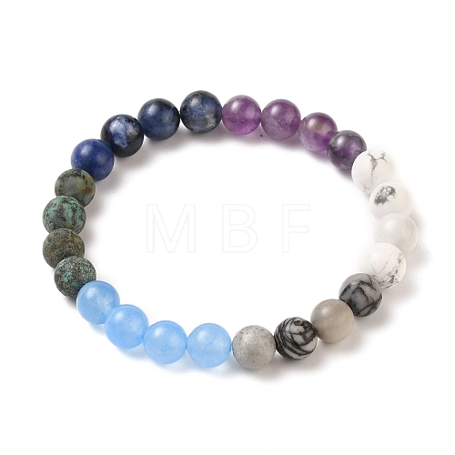 Round Natural & Synthetic Gemstone Beaded Stretch Bracelets BJEW-JB05596-1
