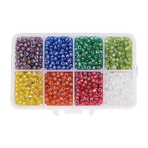 1 Box 6/0 Glass Seed Beads Transparent Colours Lustered Loose Spacer Beads SEED-X0050-4mm-13-1
