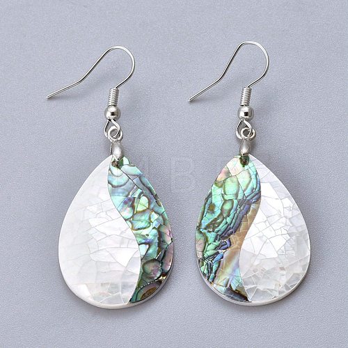 White Shell & Abalone Shell/Paua Shell Dangle Earrings EJEW-K081-03E-1