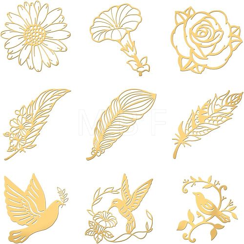 Olycraft 9Pcs 9 Styles Custom Carbon Steel Self-adhesive Picture Stickers DIY-OC0009-17E-1