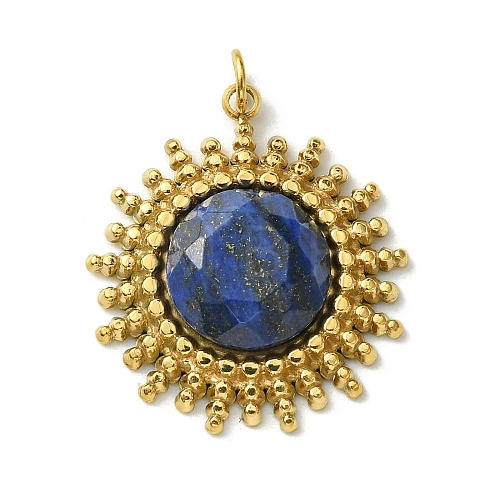 Ion Plating(IP) 304 Stainless Steel Pave Faceted Natural Lapis Lazuli Pendants FIND-Z028-38B-1