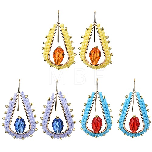 3 Pairs 3 Colors Handmade Seed Dangle Earrings EJEW-MZ00223-1