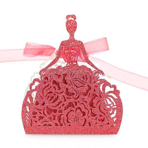 European Style Laser Cut Wedding Rose Girl Paper Candy Gift Packaging Boxes with Ribbon PW-WGA452D-02-1