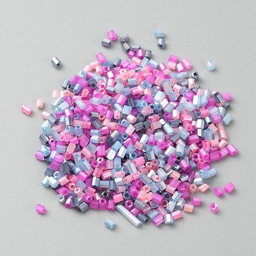 Opaque Colours Glass Hexagon Bugle Beads GLAA-TAC0005-008C-1