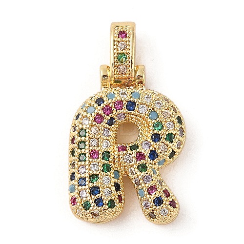 Brass Micro Pave Cubic Zirconia Pendants ZIRC-P121-01G-R-1