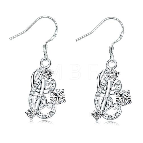 Unique Design Heart with Vine Brass Cubic Zirconia Dangle Earrings EJEW-BB03614-01D-1